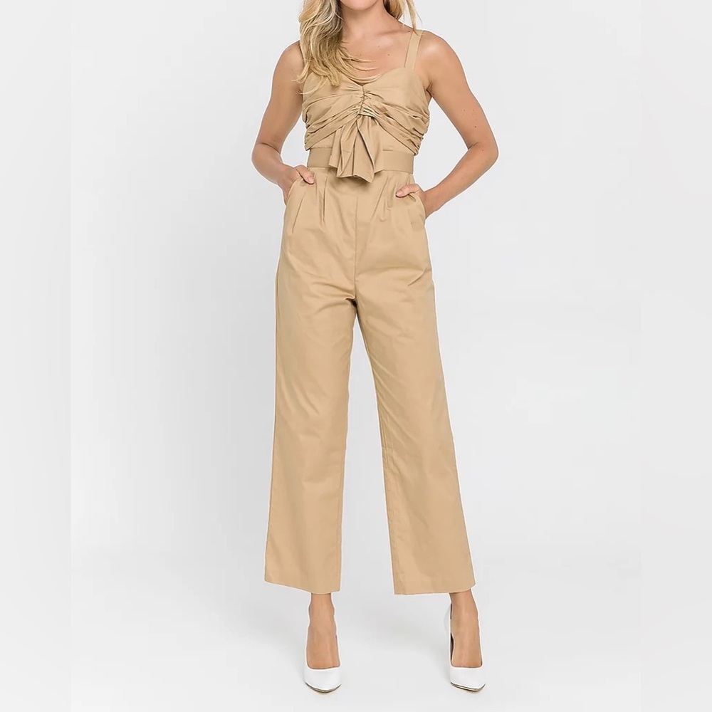 Endless Rose Ruched Detail Tan Jumpsuit